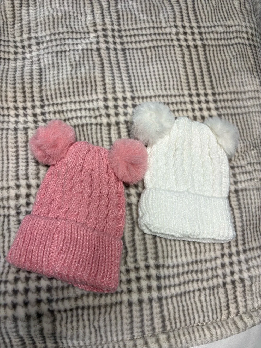 Cozy Kids Pom-Pom Knit Beanies — Pink, White, Black, Beige